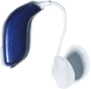 Blue hearing aid used by Empire Hearing in New York.